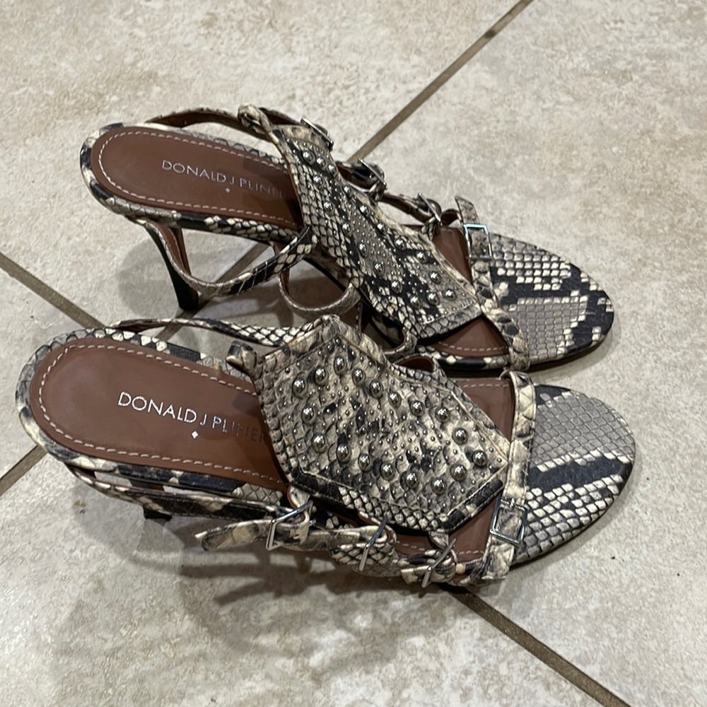 Donald J Pliner Tena Snake Print Studded Heels 9.5